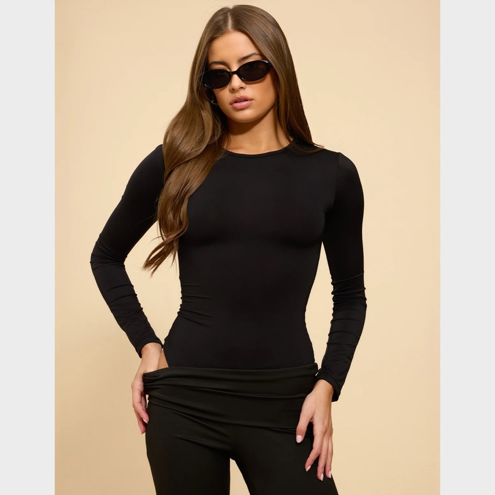 Edikted Black Long Sleeve Fitted Bodysuit